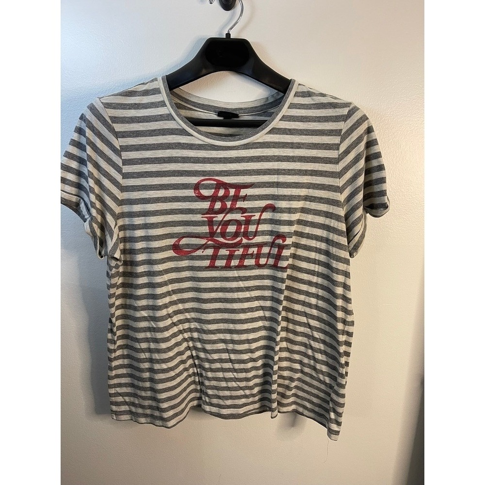 Torrid Womens Grey Striped Be You Tiful Graphic Short Sleeve Tee Shirt Size 1